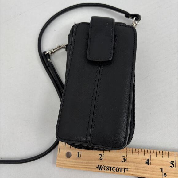 Eddie Bauer Crossbody Travel Wallet Bag Black Leather Zip Around Mini - Picture 11 of 12